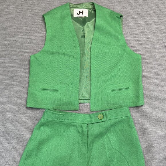 Vintage JH Collectibles Womens 8-11 Kelly Green Vest and Wide-Leg Pantsuit Set - Picture 4 of 16